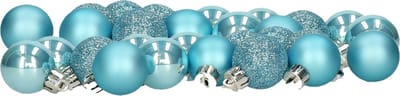 Decoris Kleine kerstballen - 28x - 3 cm - kunststof - ijs blauw