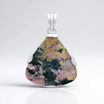 Cavill - Zilveren Hanger 925 Sterling - Sulawesi Rhodoniet 37 ct Trilliant Cabochon - Geplatineerd - Bali Barong Stijl