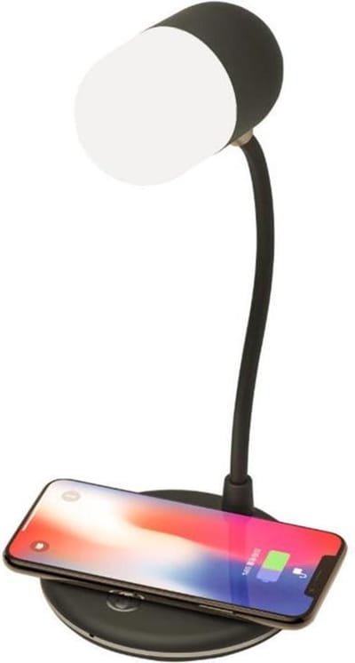 DrPhone SmartSound – 3 in 1 Lamp - Smart Speaker + Nachtlamp + Draadloos Laden - Bluetooth 5.0 - Bureaulamp - Zwart