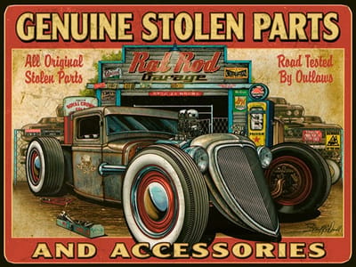 Signs-USA - Auto - Garage Sign - metaal - Hot Rod - Genuine Stolen Parts - 20 x 30 cm