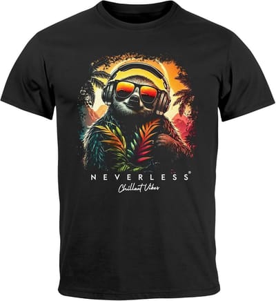 Heren T-shirt met DJ Chill Luiaard Print - Zwart - XL