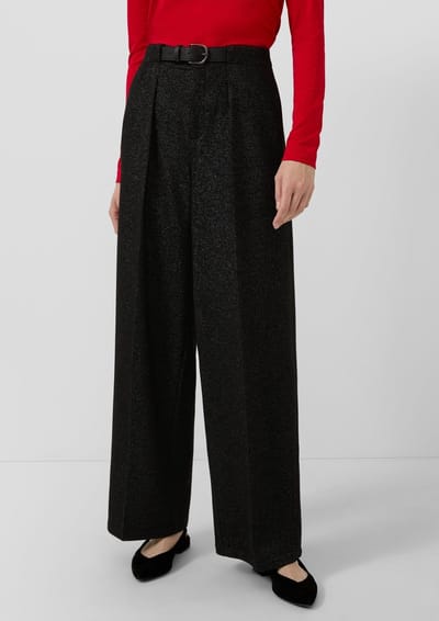 s.Oliver - female - Geplooide broek met glittergaren en geïntegreerde riem