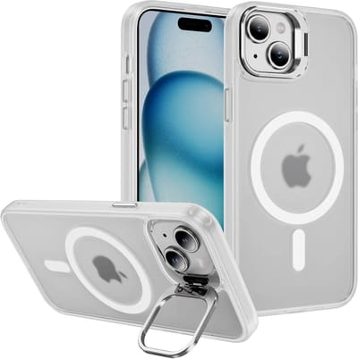 Hoesje Geschikt voor Apple iPhone 15 - Compatibel met MagSafe & Qi2 - Back Cover met Standaard - Camera Kickstand - Transparant