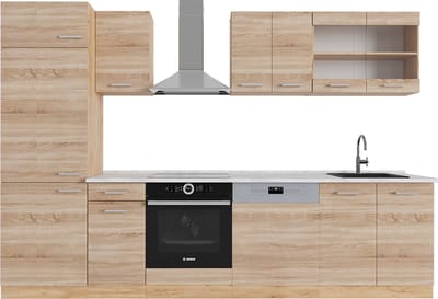 Vicco R-Line Complete keukeneenheid – 300 cm, WB Marmer Sonoma/Goudkraft eik