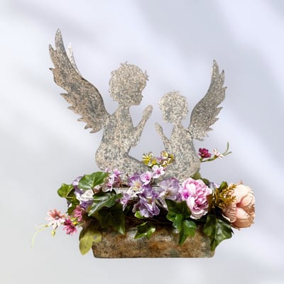 Herdenkingsbloemstuk met Engelen - Kunstbloemen - 45 cm - Seta Fiori -