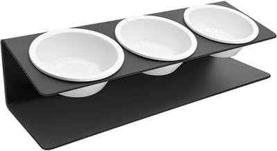 Voerbak Set voor Katten & Honden – 3 Keramische Voerbakken met Standaard – Verhoogde Nekvriendelijke Voerbak – Zwart