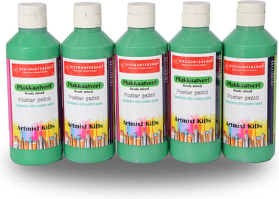 Plakkaatverf Groene Plakkaatverf Set 250ml | 5 Delige Verf | Waterbasis en Uitwasbaar Geschikt voor Alle Leeftijden | Compleet Schilderspakket met Penselen Veilig en Niet-Giftig | Ideaal voor Knutsel- en Tekendoelen op Papier en Hout