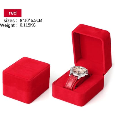 Boîte à Montres Mode Velours Angle Rond Boîte de Rangement Montre Intelligente Bijoux Accessoires Boîtes d'Emballage Affaires rouge