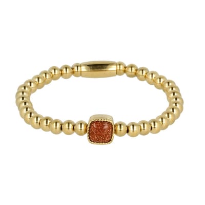 My Bendel - Zilverkleurige Elastische Bedelarmband met Gold Sand Stone Edelsteen - Elastische Damesarmband met Gold Sandstone Bedel - met Luxe Cadeauverpakking | Sieraden Voor Dames | Maat M