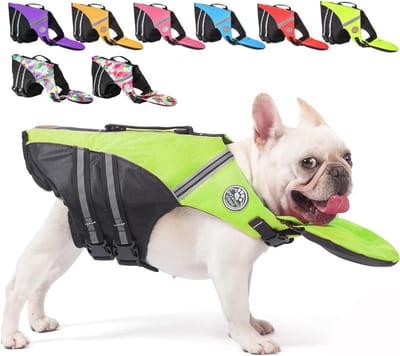 Reddingsvest Hond - Zwemvest Honden - Veilig Zwemmen - Speciaal voor Franse Bulldogs - 43-76 cm borstomvang - Fluorescerend Groen