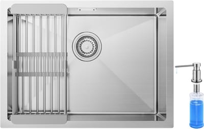CECIPA max Spoelbakken Keuken 60X44CM - Enkele spoelbak Met Zeepdispenser 300ML - Spoelbak Keuken van roestvrij staal - Spoelbakken met afdruip - Zilver