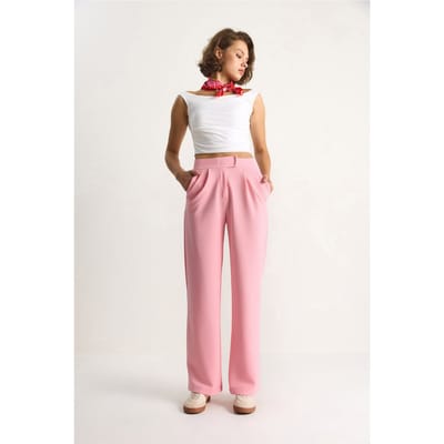 Hoge Taille Wijde Pijpen Geplooide Broek