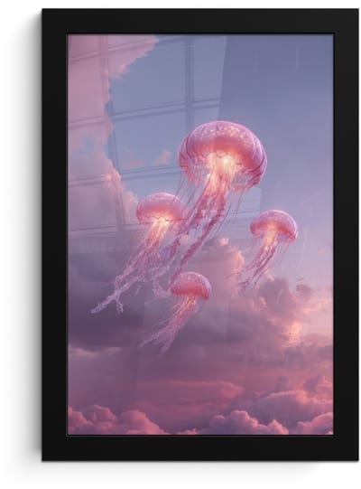 Poster in lijst - Fotolijst 20x30 cm - Posters - Kwallen - Roze - Wolken - Posterlijst zwart - Decoratie - Wanddecoratie woonkamer - Muurdecoratie slaapkamer
