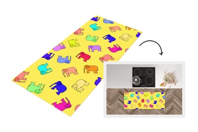 Keukenloper - Loper keuken - Olifant - Geel - Patronen - 120x50 cm - Keukenloper vinyl