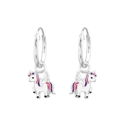 zilver kinder oorbellen meisje met eenhoorn hanger paars | Sterling 925 Silver (Echt zilver)