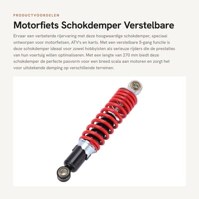 Dailygoods- Schokdemper 270mm - Verstelbaar - Motorfiets - ATV - Kart - Staallegering + Veer - Vering