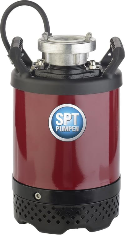 Professionele slijtvaste vuilwater dompelpomp 14,4 m3/h voor in de industrie, bouw, particulieren ), type SPT 370 W, (zonder vlotter) met pers aan de bovenzijde.