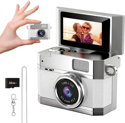 Camera - Digitale camera - Mini-digitale camera - 32GB-kaart - Kantelbaar scherm - Draagbaar & om te dragen - Geschikt voor in de tas - Cadeaus voor tieners (meisjes en jongens) - Wit