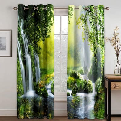Prachtig Landschap Waterval 3D Digitaal Geprint Gordijn Woonkamer Ruimte Slaapkamer 90g polyester vezel gordijnstof twee panelen W50xH130(CM)x2pcs&Hook blauw