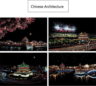Kras Tekeningen "JobaStores®" Set Chinese Architecture 29x21cm (4 stuks)