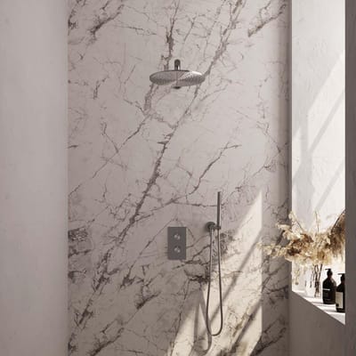 Brauer Brushed Carving Thermostatische Regendoucheset Inbouw - Hoofddouche 30 cm - Rechte Wandarm - 3 Weg - Handdouche Staaf - Doucheslang - Wandaansluitbocht - Rvs