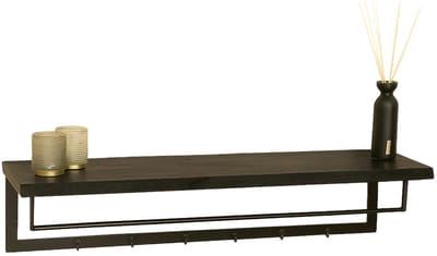 Kapstok Dexter 100cm wandplank met 6 haken zwart wandkapstok mango hout muurdecoratie