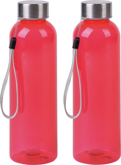 Bellatio Design Waterfles / drinkfles / sport bidon Olympic - 2x - rood - kunststof - 500 ml - rvs schroefdop