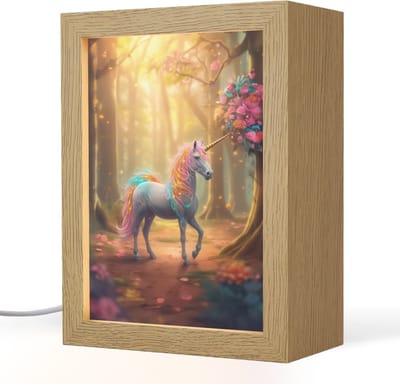 Nachtlampje 15x20 cm - Kinder lampje - Eenhoorn - Bos - Kleurrijk - Bloemen - Meiden - Tafellamp kinderkamer - Slaapkamer lamp - Bedlamp kinderen - Kinderlampje stopcontact - Wandlamp babykamer - Nachtlampjes