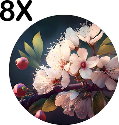 Luxe Ronde Placemat - Kersen Bloesem met Mooie Lichtinval - Set van 8 Placemats - 50x50 cm - 2 mm dik Vinyl - Anti Slip - Afneembaar