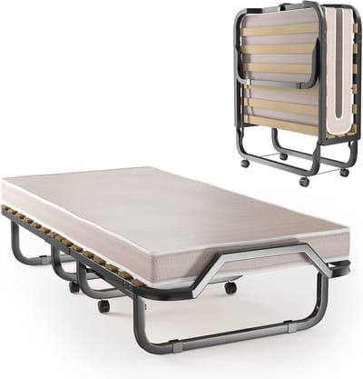 Opklapbaar Logeerbed met Traagschuim Matras - Metalen Frame en Wielen - 200x90 cm