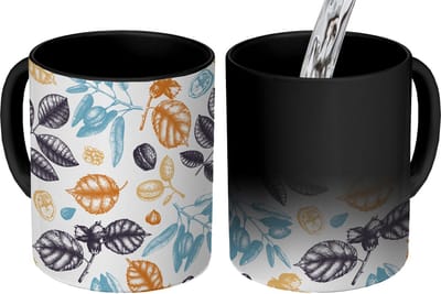 Magische Mok - Foto op Warmte Mokken - Koffiemok - Vintage - Bladeren - Noot - Patronen - Magic Mok - Beker - 350 ML - Theemok