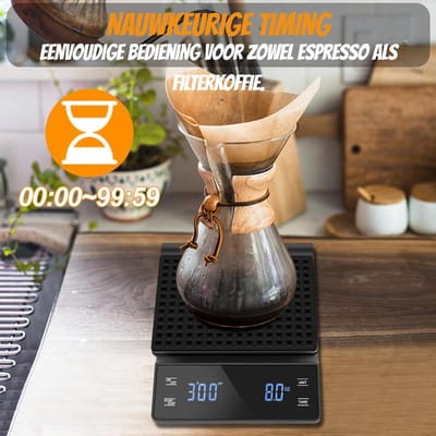 Aura® Koffie Weegschaal - Weegschaal - Scale - Max 3000 Gram - ‎19x13x4cm - Zwart - 19cm x 13cm x 4cm
