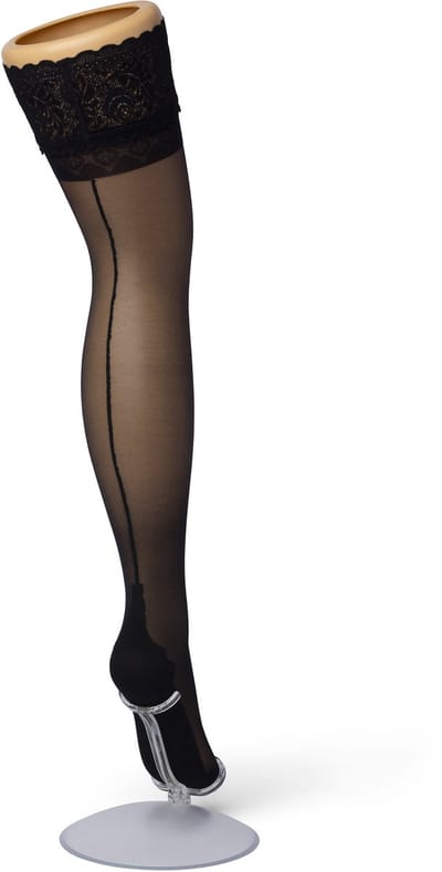 Bonnie Doon Dames Hold Up met Bies maat L/XL Zwart - Brede Band met Siliconen - Classic Lace Hold Up - Zakt niet af - Bies aan Achterkant - Panty zonder Broekje - Siliconenrand - Blijven Perfect Plakken - Panty Kousen - Black - BP201704.101