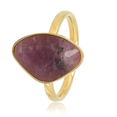 My Bendel - Goudkleurige Ring met Lilac Quartz Edelsteen - Goudkleurige Ring - Lilac Quartz Edelsteen - Uniek Ontwerp - met Luxe Cadeauverpakking | Sieraden Voor Dames | Maat 19.00 Mm / Maat 60