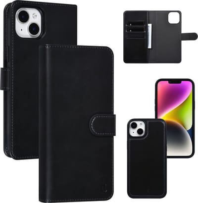 UNIQ Accessory Premium PU-Lederen Telefoonhoesje voor Apple iPhone 14 Plus – Bescherm je Telefoon met Book Case & Back Cover – Zwart