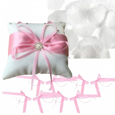 3-Delig-Ringenkussentje-Autolinten-500 Rozenblaadjes-Roze - Charme Bijoux