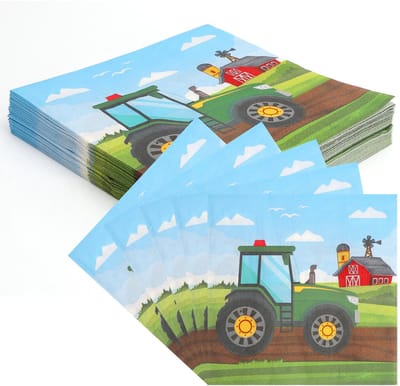 Servetten, 33 x 33 cm servetten boerderij decoratie verjaardag, boerderij verjaardagsdecoratie, taartdecoratie tractor voor jongens meisjes themafeest