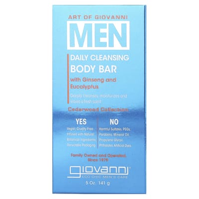 Art of Giovanni, Pain Nettoyant Quotidien pour le Corps pour Homme au Ginseng et à l'Eucalyptus, 141G (5 oz)