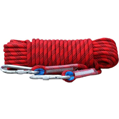 10mm Klimtouw voor Volwassenen met Dubbele Haak Duurzaam voor Rotsklimmen Boomklimmen Gym en 50m rood