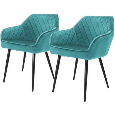 Eetkamerstoel set van 2 ruitvormige quilting met rugleuning en armleuningen Petrol keukenstoel met microvezel fluwelen hoes ML design