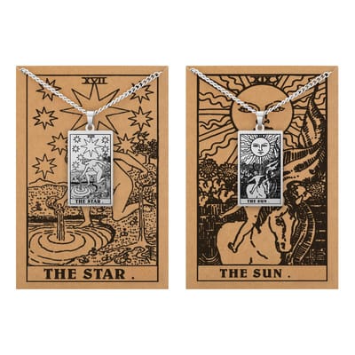 Tarot Ketting 17 | 19 bundel – Hoop & Licht – Zilverkleurig Stainless Steel - Inclusief Rider-Waite Kaartjes - 60cm - Pax Amare