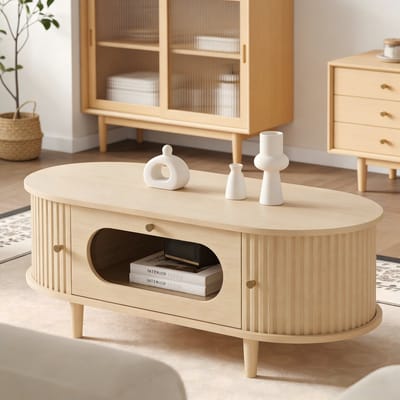 PHOEBE CAT Salontafel - Met lade - Schuifdeuren - 100 x 50 x 36 cm - Licht eiken