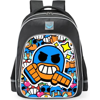 Brawl Stars Kleurrijke Geestenhond Print Zwarte Achtergrond Sci-Fi Stijl Dubbelzijdige Reflecterende Strip Grote Capaciteit Schooltas reflective black - large