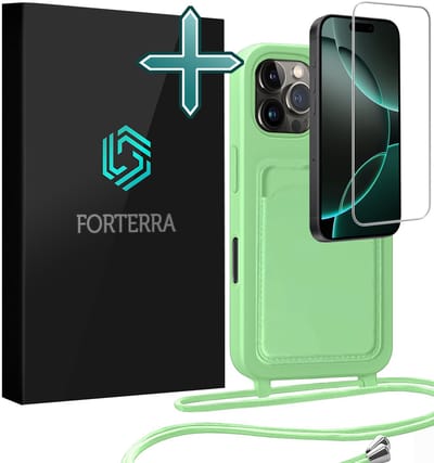 Hoesje Geschikt voor iPhone 16 Pro Pashouder Case Siliconen Hoes Met Koord Met Screenprotector - Hoes Geschikt voor iPhone 16 Pro Met Telefoonkoord Hoesje Back Cover Met Pasjeshouder - Groen