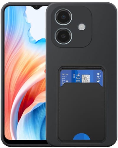 Geschikt voor Oppo A59 Telefoonhoesje met TPU Pasjeshouder - Flexible Back Cover Case Siliconen TPU with Cardslot - Zwart - Smartphonica geschikt voor Oppo A59