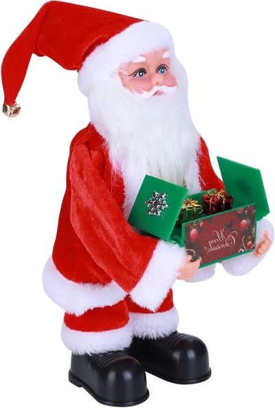 Kleine Kerstman Beeld met Muziek en Dans, Decoratieve Kerstfiguur met Cadeautas voor Feestelijke Versiering en Kerstdecoratie
