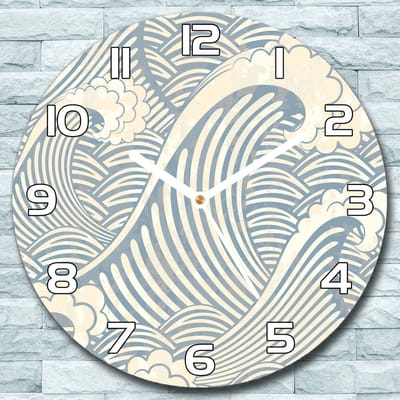 Coloray Wandklok - Golven en wolken Glazen Klok - 30fi cm - Lichtblauw Wandklok - Wandklok Ronde - Wandklok Klassiek - Wandklokken Woonkamer - Stille Wandklok