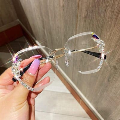 UV Bescherming Strass Zonnebril Randloos Glanzende Lens Strand Reizen Streetwear Dames Brillen Zonnebrillen