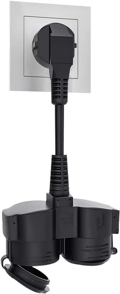 Dubbel Stopcontact - Verlengkabel Kort - Meerdere Apparaten Koppelen - IP44 Waterdicht - 22 cm - Zwart