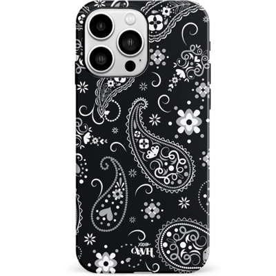 xoxo Wildhearts Paisley Dawn Black - Double Layer - Zwart hoesje geschikt voor iPhone 14 Pro Max hoesje - Hartjes patroon case bloemen - Siliconen en TPU hoesje geschikt voor de iPhone 14 Pro Max - zwart